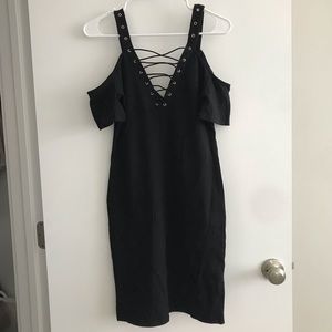Forever 21 shoulder less black mini dress